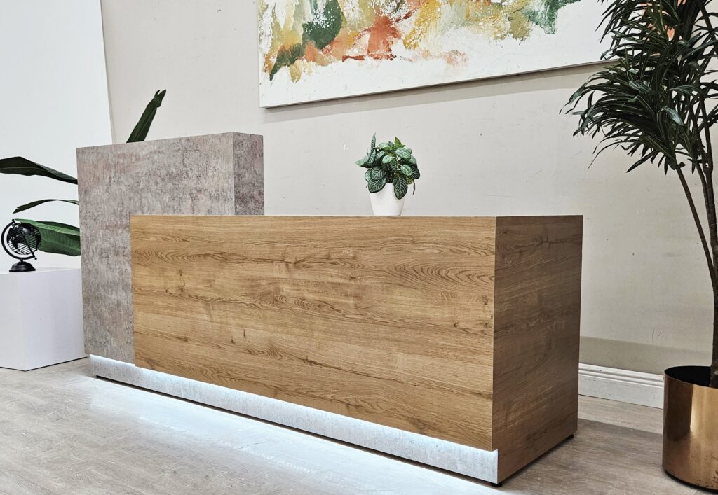 Jade Plus Reception Desk (Planked Urban & Elemental Stone Laminate ...