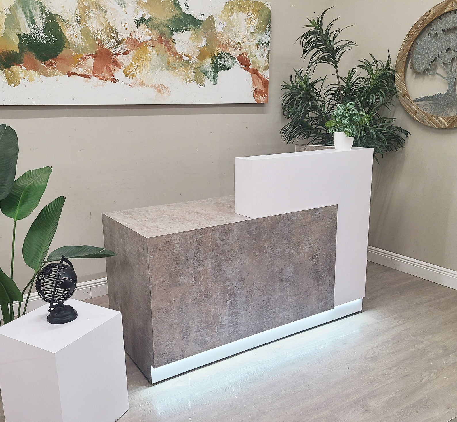 Jade Plus Reception desk (Elemental Stone & Matte White) - Image 2