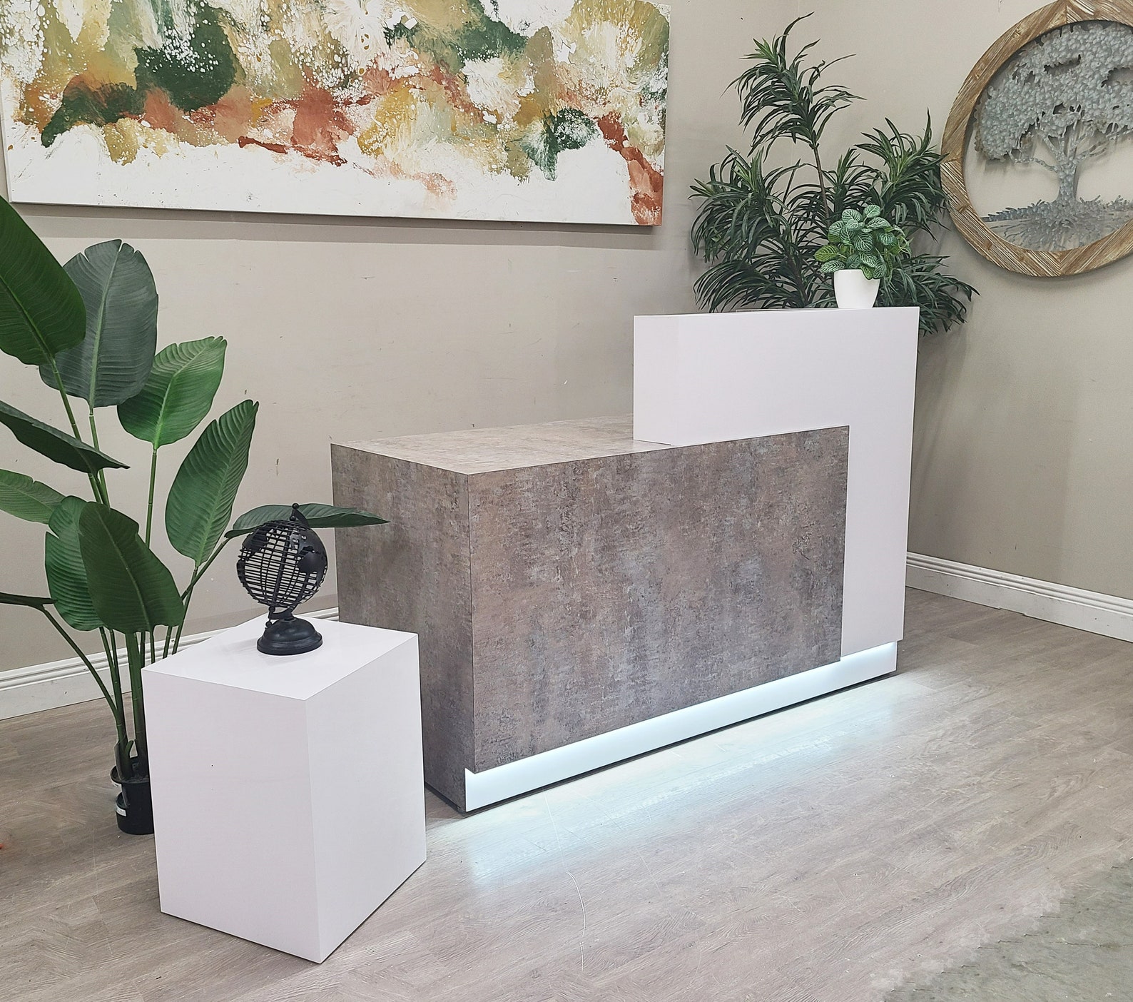 Jade Plus Reception desk (Elemental Stone & Matte White)
