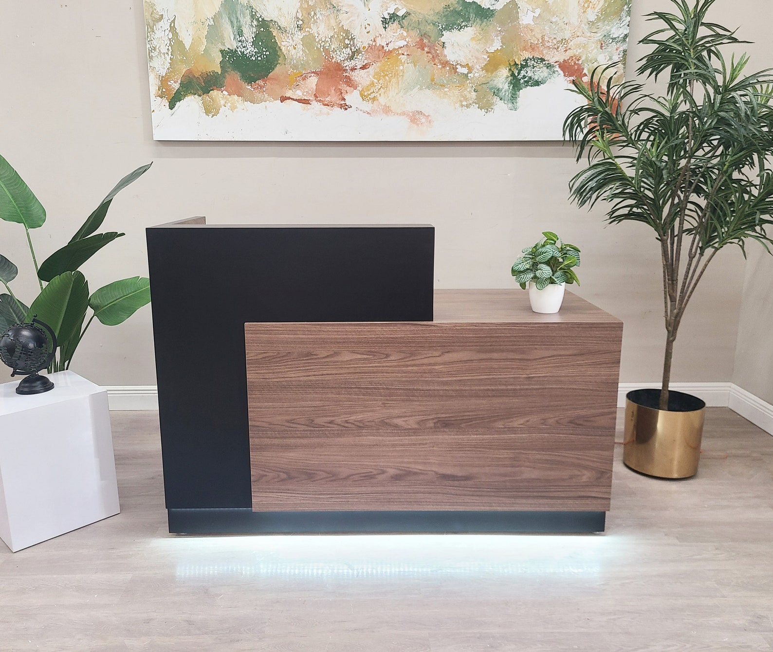 Jade Plus Reception desk ( Formal Walnut & Matte Black)
